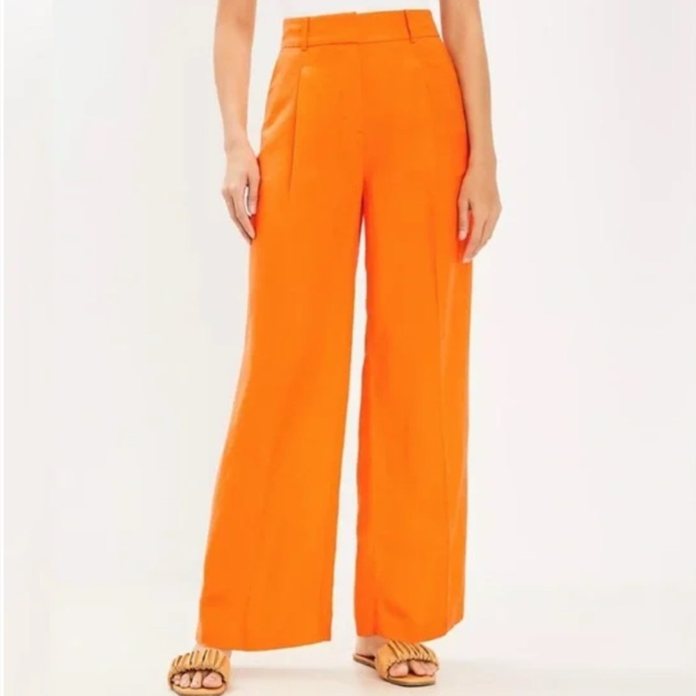 LOFT 🧡 Linen Trouser Wide Leg Peyton Pants Orange 4 Tall